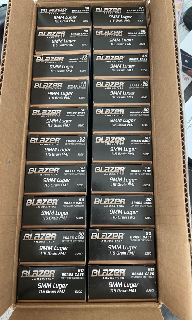 Blazer Brass 9mm 1000 Rounds – 115 Grain FMJ - $220